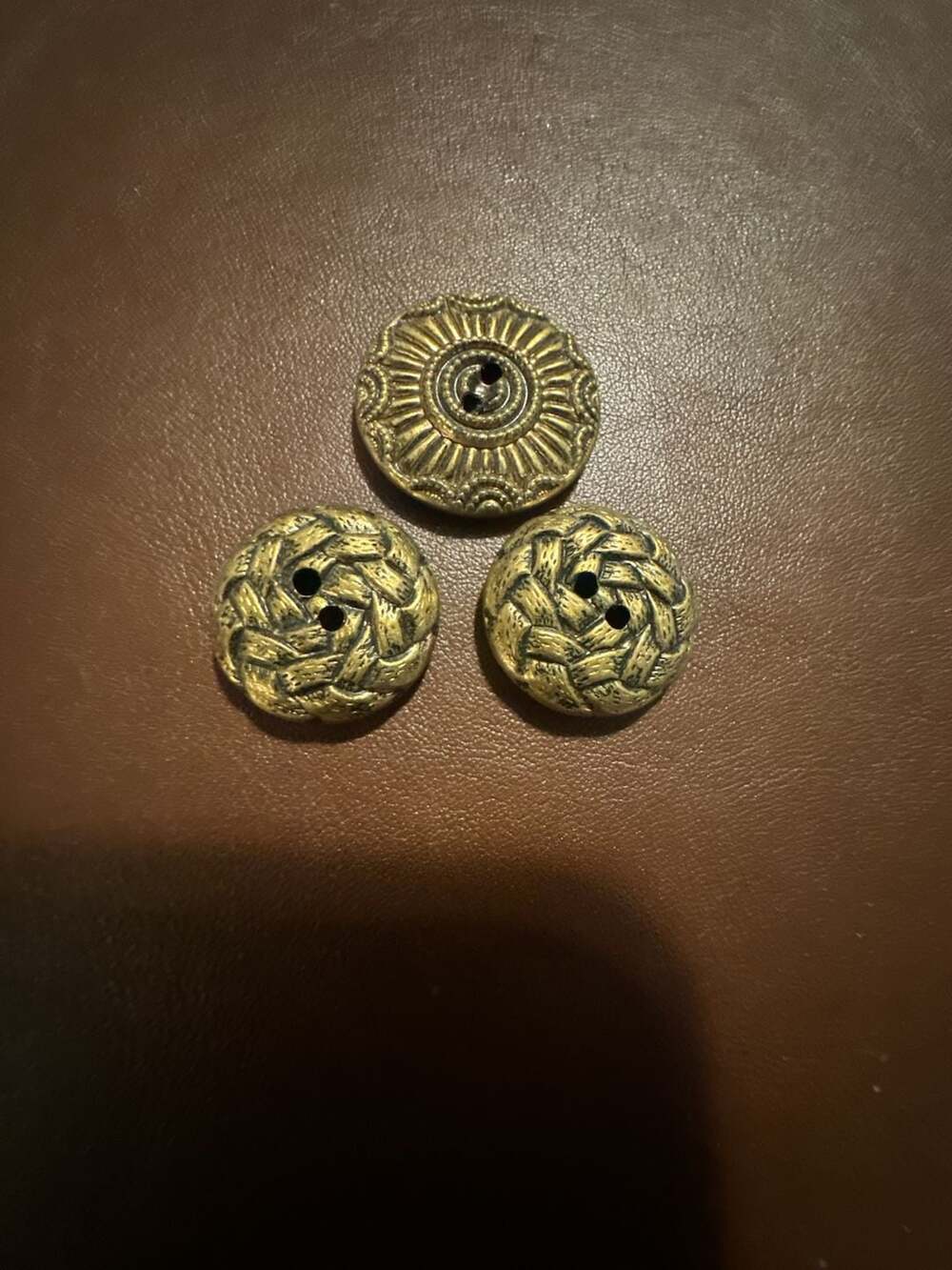 Set of 3 Vintage Gold-Tone Decorative Metal Shank Buttons